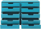 4-Piece Wood Drawer Cabinet Set, Desktop Storage Organizers, 10-Drawer Tabletop Storage Organizer, Desktop Wood Stackable Drawer Cabinet for Home Office Dormitory(Blue) - Image 4