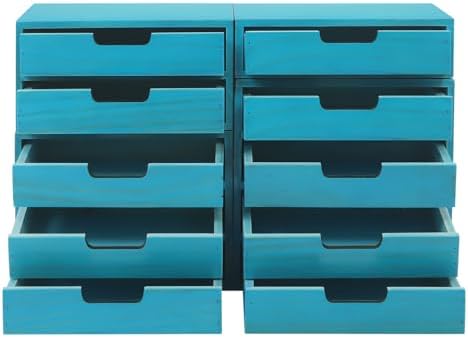 4-Piece Wood Drawer Cabinet Set, Desktop Storage Organizers, 10-Drawer Tabletop Storage Organizer, Desktop Wood Stackable Drawer Cabinet for Home Office Dormitory(Blue) - Image 4