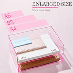 Harloon 4 Tier Paper Organizer Letter Tray Pink Acrylic Desk File Organizer Heavy Duty Stackable Documents Clear Letter Paper Holder Office Tray for A4, Office Classroom Home File Pad Notebooks - Image 4
