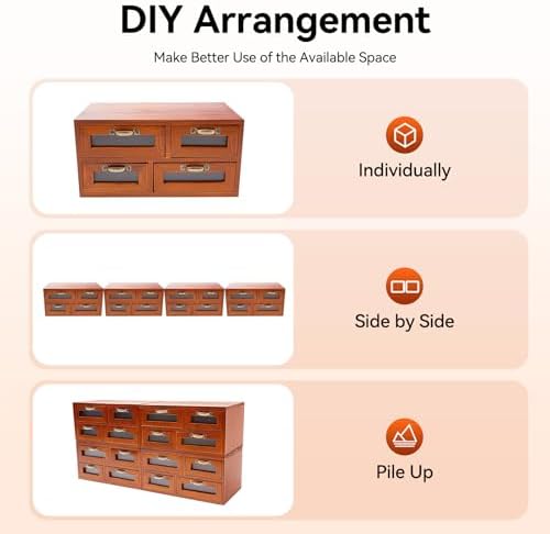 4 Pack 16 Drawers Vintage Wooden Desk Drawer Organizer Tabletop Chest for Home Office - Image 6