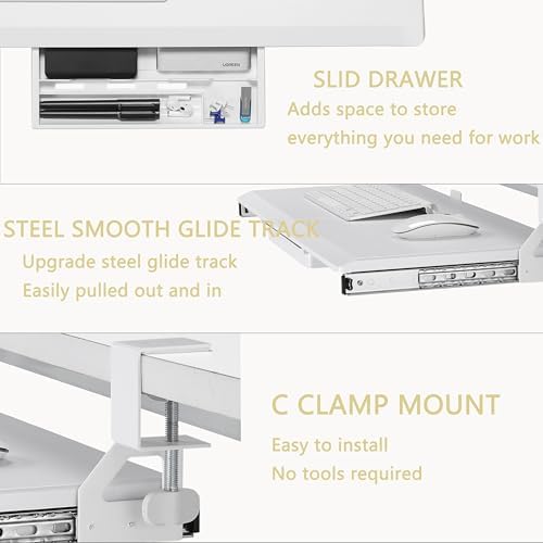 ETHU Small Keyboard Tray Under Desk with Metal Rail, 19.7x11.8", White - Image 3