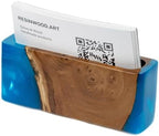 RWA Blue Business Card Holder – Luxury Square Desk Organizer, Stylish Office Decor, Slim Card Holders - Wood & Epoxy Card Display Stand for Men and Women, Office Desk Accessories - SMART, blue - Image 4