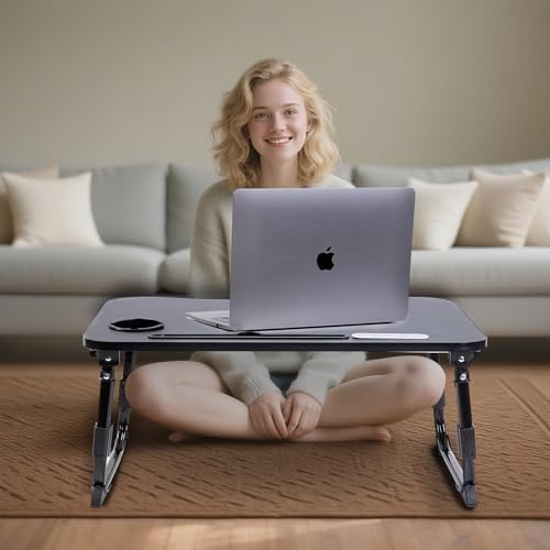 BYMECOST Laptop Desk for Bed, Height Adjustable Laptop Bed Table, Foldable Portable Lap Desk Stand with USB/Storage Drawer/Cup Holder/Slot, Breakfast Tray for Working Reading Writing Eating - Image 3