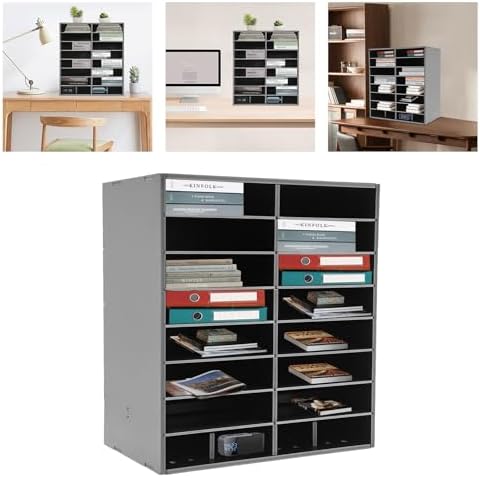 16 Slot Mail Sorter Organizer, Wood Literature Organizer Student Mailbox for Classroom, Desktop File Paper Storage Rack for Office Home School - 20" L×11.8”W×22.3“H (Black, 16-Compartment) - Image 4