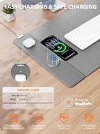 Mouse Pad with 15W Wireless Charging, XXL Large Leather Desk Mat, Gray - Image 2