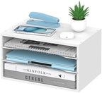 3-Tier Paper Organizer for Desk, Adjustable Mail Organizer, White by SHARKWOODS