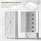 COFaR Metal Storage Cabinet, Farmhouse Storage Cabinet with 2 Doors and 4 Adjustable Shelves - 71" White Kitchen Pantry Storage 5-Tier Tall Steel Cabinets Locker for Kitchen, Living Room, Dining Room - Image 2