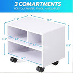 FITUEYES Printer Stand Under Desk, Small Wood Mobile Printer Table, White - Image 4