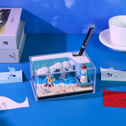 3D Calendar 2027, Tear-Away Desk Calendar, Paper Art Memo Pad, LED Light (surf) - Image 4