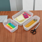 Sterilite Medium Storage Tray Containers with Sturdy Banded Rim and Textured Bottom for Desktop and Drawer Household Organization, Clear, 24 Pack - Image 4