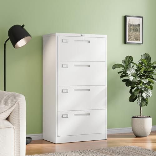 Letaya 4 Drawer File Cabinets with Lock,Metal Lateral Filing Storage Cabinet Printer Stand,White Steel Home Office Cabinet for Hanging Files Letter/Legal/A4 Size (White, H51.73×W28.35×D15.74) - Image 2