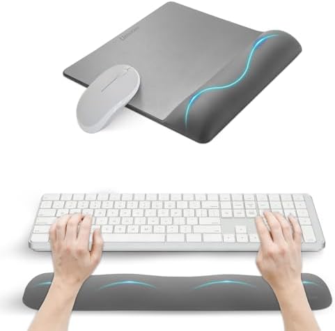 univo colors Wide Size Mouse Pad with Wrist Rest & L-Size Keyboard Wrist Rest Set,Premium PU Material,Low-Rebound Cushion,Ergonomic Design,Smooth Mouse Control with Hard Plate,Reduces Fatigue,Gray by UnivoColors