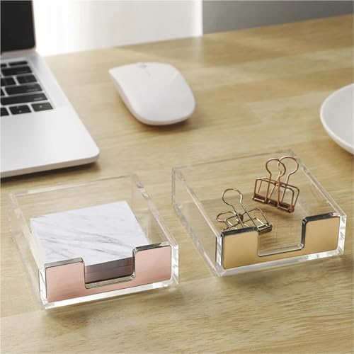 3Pcs Sticky Notes Memo Pad Holder Dispenser Rose Gold with Acrylic Clear Desk Supplies Organizer Accessories Office Notepad Holder(Gold) - Image 3