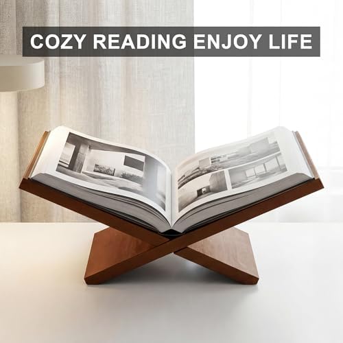 Wooden Book Stand for Display, Large Open Book Holder for Desk (Brown) - Image 5