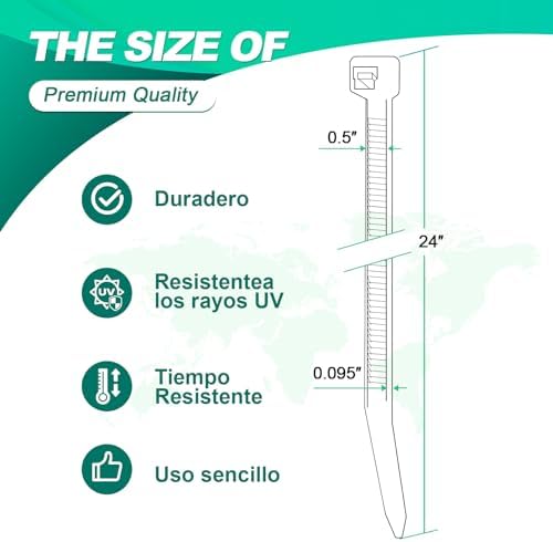 Long Zip Ties Heavy Duty 24 inch，400 LBS Tensile Strength With Double Sided Toothed Super Durable Cable Ties ，Extra Large Wire Ties Adjustable Nylon Tie Wraps for Indoor Outdoor （100 Pack Green） - Image 2