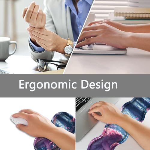 Large Gaming Mouse Pad + Keyboard Wrist Rest + Wrist Support + Coaster Set, Memory Foam Ergonomic for Easy Typing, XXL Extended Gaming Mouse Pad Table Pad - Mushroom Forest - Image 5