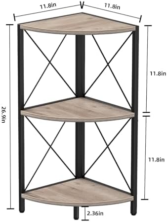 Snughome Corner Shelf for Desktop, 3-Tier Corner Storage Organizer with Metal Frame, Freestanding Corner Shelf Stand Display Rack for Kitchen Counter, Living Room, Grey - Image 3