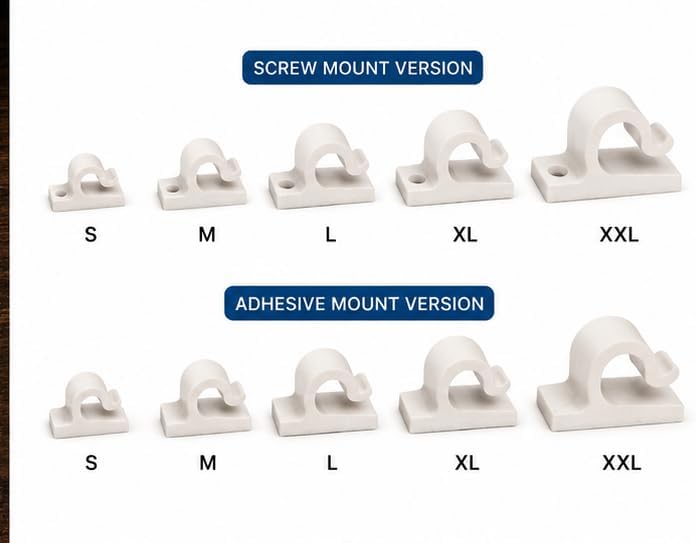 Cable Clips Set – 3D Printed Plastic Cord Organisers with Screw or Adhesive Mounting Options in Multiple Sizes for Desk, Wall and Home Office - Image 2
