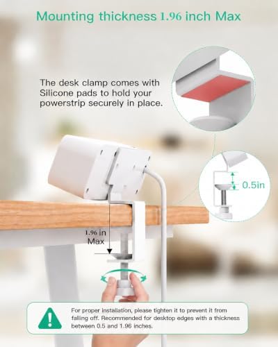 Mifaso PD65W Desk Clamp Power Strip, 1080J Surge Protector, 2 USB C - Image 6