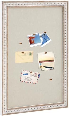Wonderjune Linen Display Pinboard, Rectangle, 24" X 36", Whitewashed by Wonderjune