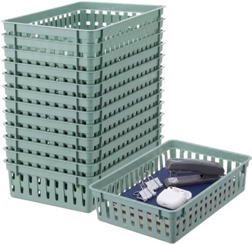 Wenqik Set of 12 Small Plastic Baskets for Organizing, Green by Wenqik