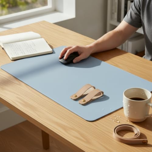 Double-Sided Composite Desk Mat, Burgundy+Cork, 120x60cm, w/Strap - Image 2