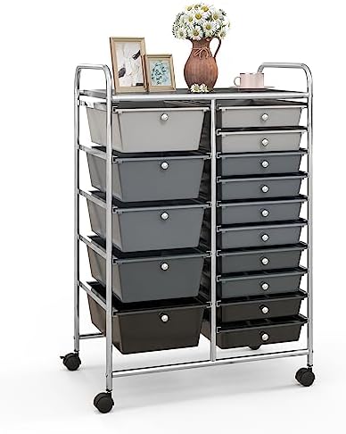 Giantex 15 Drawers Rolling Cart, Classroom Organizers, Storage Cart with Wheels, for Teacher Office Home School Supplies Tool Craft Art Paper by Giantex