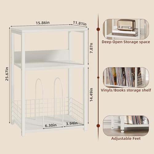 LELELINKY White Side Table,Small Printer Stand with Storage Shelf,3 Tier Industrial Bedside Tables,Vinyl Record Player Stand,Modern Sofa Night Stands for Living Room Bedroom Office Small Spaces - Image 3