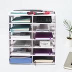 SONGWAY Desktop Mail Sorter Organizer - Small File Organizer for Desk, Desk Bills Storage, 12 Slots Ink Pad and Stamp Pad Storage Rack - Image 2