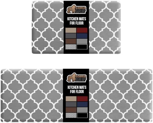 GORILLA GRIP Cushioned Kitchen Mats for Floor, 2 PK, 17x48+17x24 Gray White by GorillaGrip
