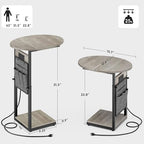 Vagusicc C Shaped End Table with Charging Station, 32" Tall Side Table for Couch and Recliner, Adjustable Height Small Couch Side Table Slide Under Sofa TV Tray Table for Living Room, Bedroom, Greige - Image 2