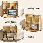 knoworld Desktop Bookshelf for 27" Monitor, 36.4" Tall Dorm Desk Hutch Organizer with 5 Shelves & 1 Drawer, Engineered Wood Desk Shelf for Computer Desk, Natural - Image 4