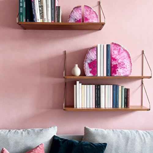 Agate Bookends Pair - Natural Geode Style, Dyed Pink 3-4 lbs Heavy Duty with Rubber Bumpers | Non-Slip Crystal Bookends for Heavy Books | Unique Home Decor - Image 5