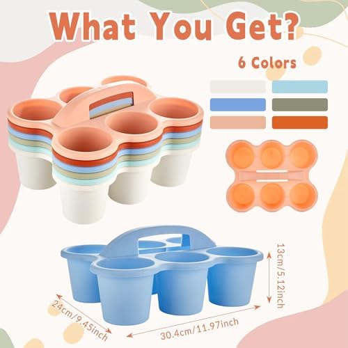 party greeting 6 Pack Classroom Caddy with Handle Plastic Storage Table Caddy Organizer with 6 Compartments Morandi Cup Caddy Organizer for Table Crayon Pencil Office School Supply - Image 2