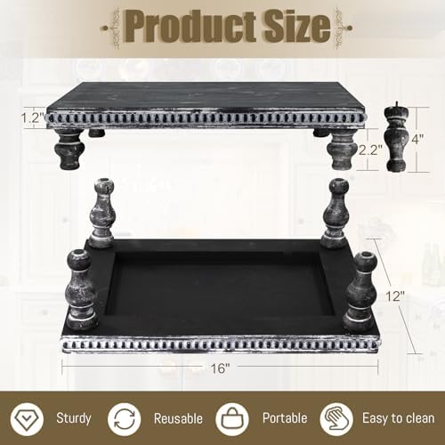 MAONAME Wood Display Risers Distressed, Vintage Black Wooden Pedestal Stand - Image 2