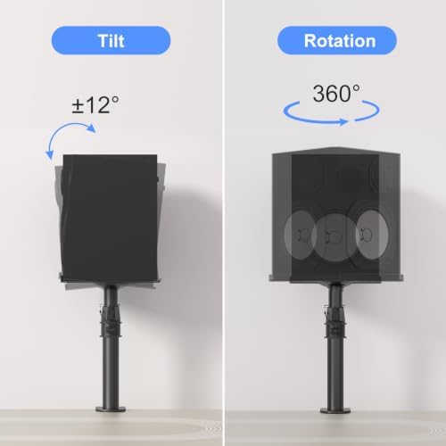 suptek Tall Clamp-on Speaker Stands Desk Mount, Height Adjustment, Tilt, Swivel, 9.6 x 8.8 Trays, Universal Audio Holders for Computer and Bookshelf Speakers, Elevated Sound, 2 Pack, Black, SDM001H - Image 2