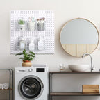 Suzile 2 Pcs Metal Garage Baskets Set with 4 Pegboard Hooks - Wall Mount Storage for Workbench, Bathroom Accessories - 3 Grid (White) - Image 6