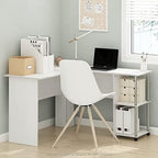 Furinno Abbott L-Shape Computer Desk with Stainless Steel Tubes Bookshelf, White Oak/Chrome - Image 2