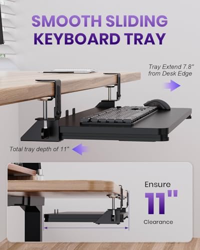 Ergonomic Keyboard Tray Under Desk, 25.6x11.8 Inch Board, Black - Image 5