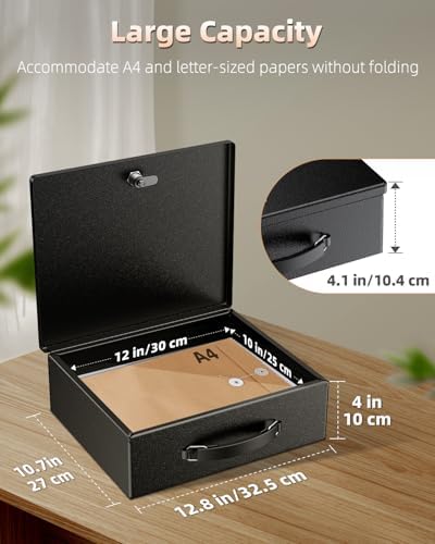 Uniclife Fireproof Document Box with Key Lock & Handle, 13" x 10.9" x 4.1" - Image 4