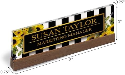 Artblox Office Personalized Name Plate for Desk with Business Card Holder On Clear Acrylic Glass Sunflower Flowers Design Custom Desk Name Plate with Your Name and Credentials Customized Gift - Image 3