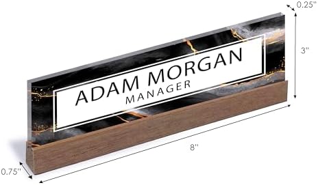 ARTBLOX Personalized Acrylic Name Plate, Black Gold Marble, Card Holder - Image 3