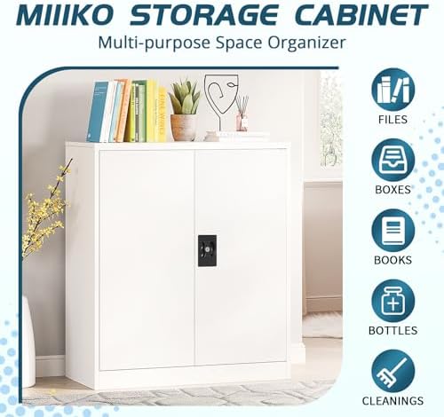 MIIIKO Metal Lockable Storage Cabinet, Small Metal Garage Storage Cabinets with Doors and Shelves for Home Office,Garage - Image 3