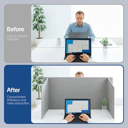 Desk Divider Privacy Screen 3 Panel Sound Absorbing - 47.2”x 23.6”x 19.7” Freestanding Acoustic Partitions for Office, Noise Reducing Panels for School, Home, Library,Sliver Grey - Image 4