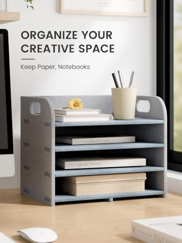 Fluxynara 4-Tier Felt File Organizer with Handles, Harbor Haze - Image 5