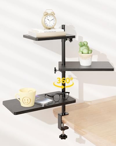 3 Tiers Clamp On Desk Shelf, 360° Angle Adjustable Desktop Shelf Organizer for Home Office Gaming Room, No Drill Desk Extender Adapt to 0.4-2.16 inches Table Thick, Black Brown - Image 3