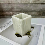Natural Marble Pen Holder, 2.95" x 3.74" Square Hand-Polished Desk Pencil Cup, Multi-Functional Marble Organizer for Makeup Brushes, Kitchen Utensils, Office, Bathroom, Home Decor - Image 2