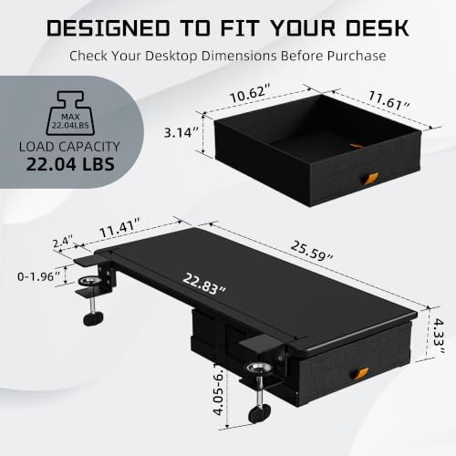 ETHU Desk Extender Tray with Storage Drawer, 25.6x11.4, Black - Image 4