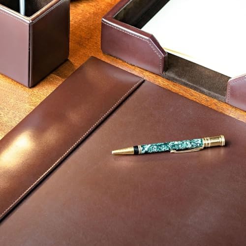 Luxury Bonded Leather Desk Blotter for Writing with Raised Side Rails, 30 x 18, Brown - Image 2