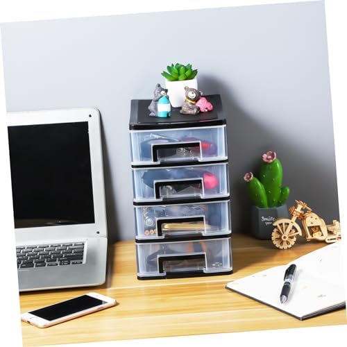 Angoily 4 Drawer Desk Organizer, Plastic Home Office Storage Organizer, Makeup Organizer Storage Station Cube, Cosmetics Jewelry Storage Box, 4 Drawer for Bathroom, Desk, Office (8.31x5.98x9.92 Inch) - Image 2